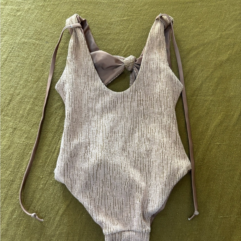 Tie-back Beige One-Piece Swimsuit
